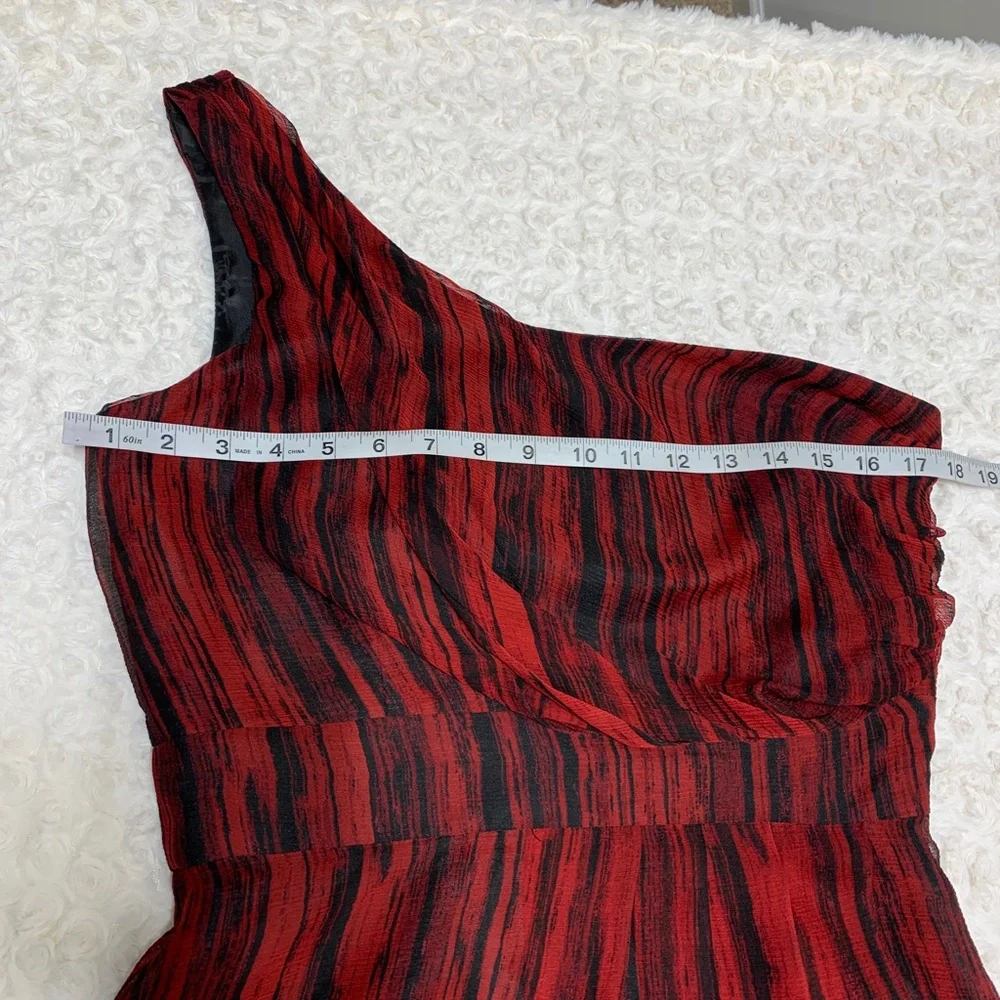 Hutch One Shoulder Silk Red & Black Abstract Cocktail Dress Sz 8